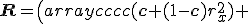 \mathbf{R}=\left(\begin{array}{cccc}
(\mathbf{c}+(1-\mathbf{c})r_{x}^{2}) & ((1-\mathbf{c})r_{x}r_{y}-r_{z}\mathbf{s}) & ((1-\mathbf{c})r_{x}r_{z}+r_{y}\mathbf{s}) & 0 \\
((1-\mathbf{c})r_{x}r_{y}+r_{z}\mathbf{s}) & (\mathbf{c}+(1-\mathbf{c})r_{y}^{2}) & ((1-\mathbf{c})r_{y}r_{z}+r_{x}\mathbf{s}) & 0 \\
((1-\mathbf{c})r_{x}r_{z}+r_{y}\mathbf{s}) & ((1-\mathbf{c})r_{y}r_{z}+r_{x}\mathbf{s}) & (\mathbf{c}+(1-\mathbf{c})r_{z}^{2}) & 0 \\
0 & 0 & 0 & 1 \\
\end{array}\right)
</p>
